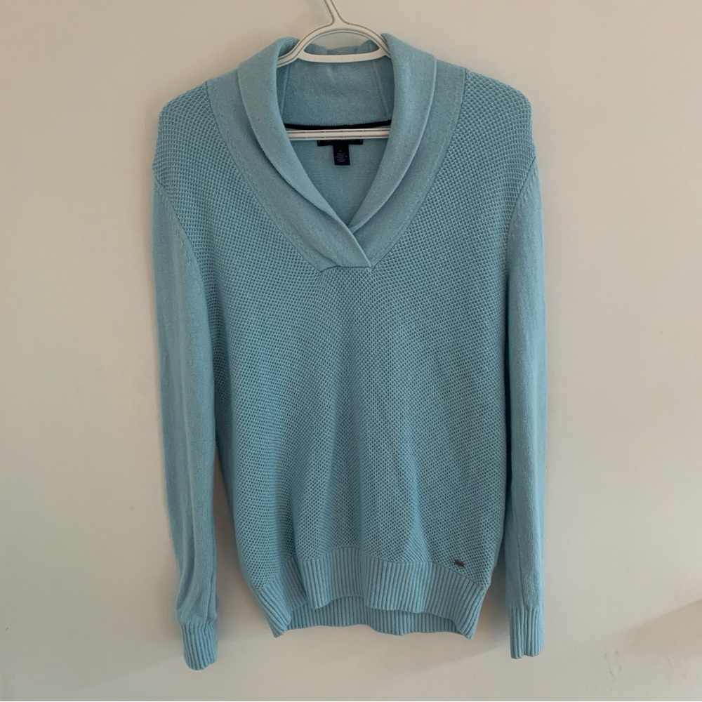 Tommy Hilfiger Light Blue Shawl Collar Sweater